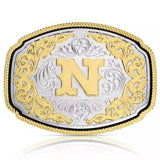 Montana Silversmiths Attitude Buckle Initial N-A1047N with gold tone initial N and silver engravings.