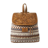 Ariat Esmeralda Backpack with intricate leather design and patterned fabric, stylish ladies purse A770016297.