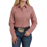 Cinch® Ladies Orange Vertical Stripe Button Down Shirt featuring long sleeves and button closure, perfect for casual wear.