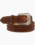 Ariat Men's Brown Raised Leather Western Belt with Concho Detail