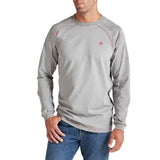 Ariat FR Long Sleeve Work Crew Shirt in Silver Fox worn by a model, showcasing its durable and comfortable design.