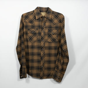 MENS WRANGLER RETRO BROWN FLANNEL SNAP