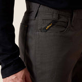 Close-up of Ariat Rebar M4 DuraStretch work pant showcasing durable fabric and pocket detail.
