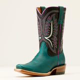 Ariat Faturity Colt boots in green and metallic pink with a stylish design and sturdy heel.