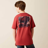 Ariat Buffalo Flag T-Shirt featuring a graphic of a buffalo on a red background.