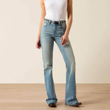 Ariat Women's High Rise Marnie Slim Trouser Jean in light wash, styled with a fitted top for a chic, western-inspired look.