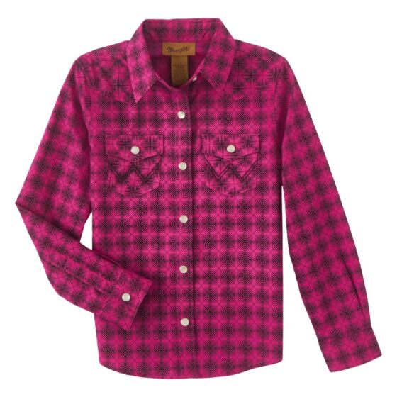 Magenta Long Sleeve Girls' Collared Geo Print Western Snap Shirt