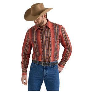 Wrangler Men's Checotah Long Sleeve Western Snap Shirt - Rusty Orange