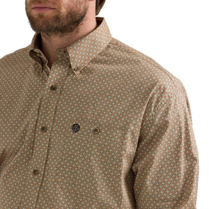 Wrangler George Strait Long Sleeve Button Down One Pocket Shirt- Brown