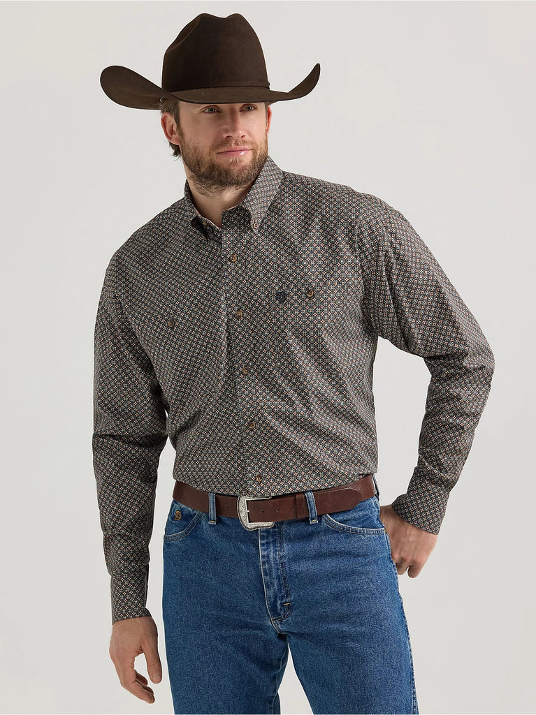 Wrangler Men's George Strait Brown Print Long Sleeve Button Shirt TALL Wrangler Men's George Strait Brown Print Long Sleeve Button Shirt TALL