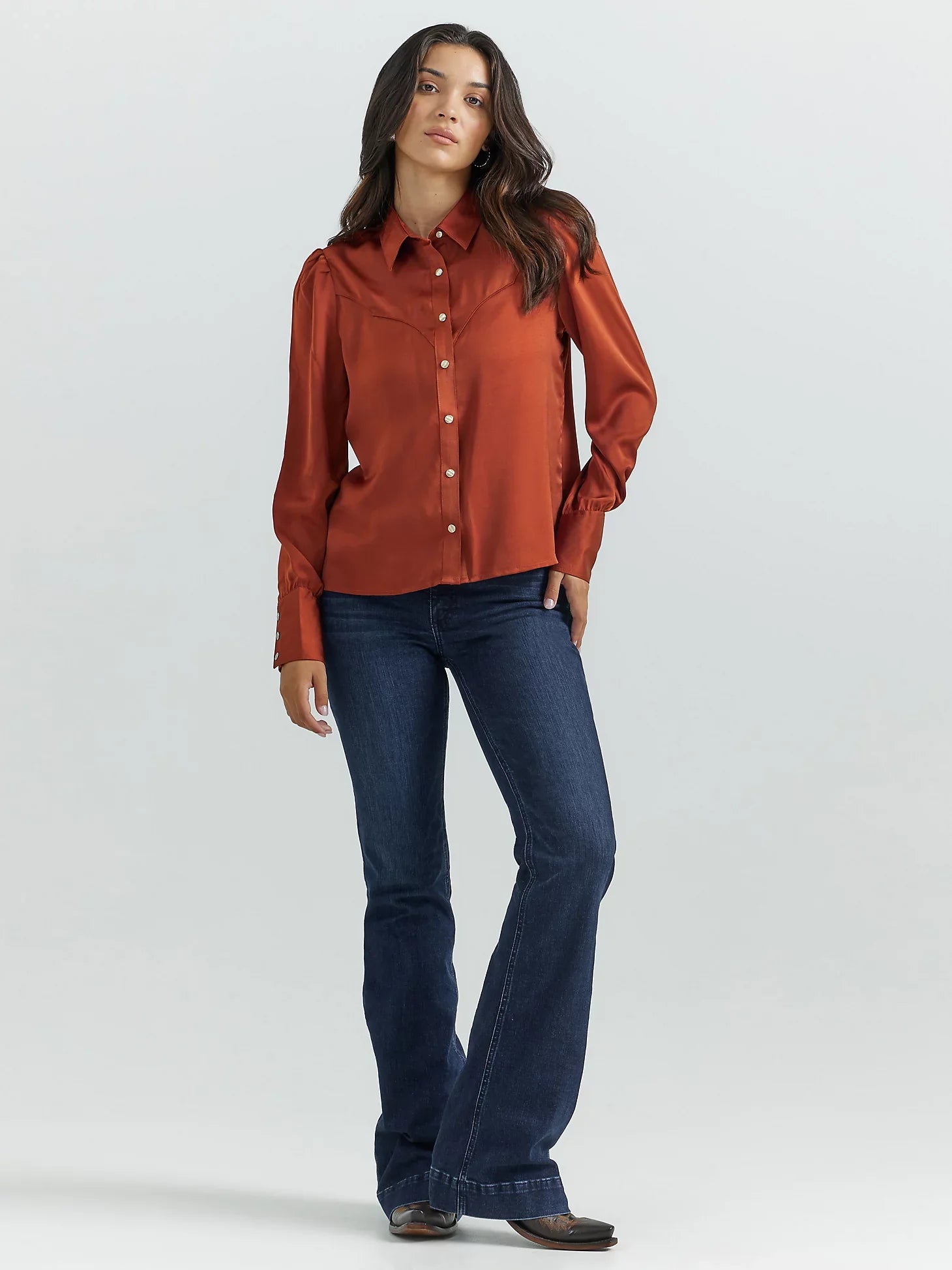 Wrangler Retro Satin Burnt Orange Blouse