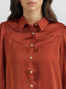 Wrangler Retro Satin Burnt Orange Blouse