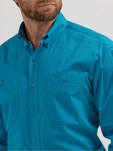 Wrangler George Strait Long Sleeve Button Down One Pocket Shirt- Teal