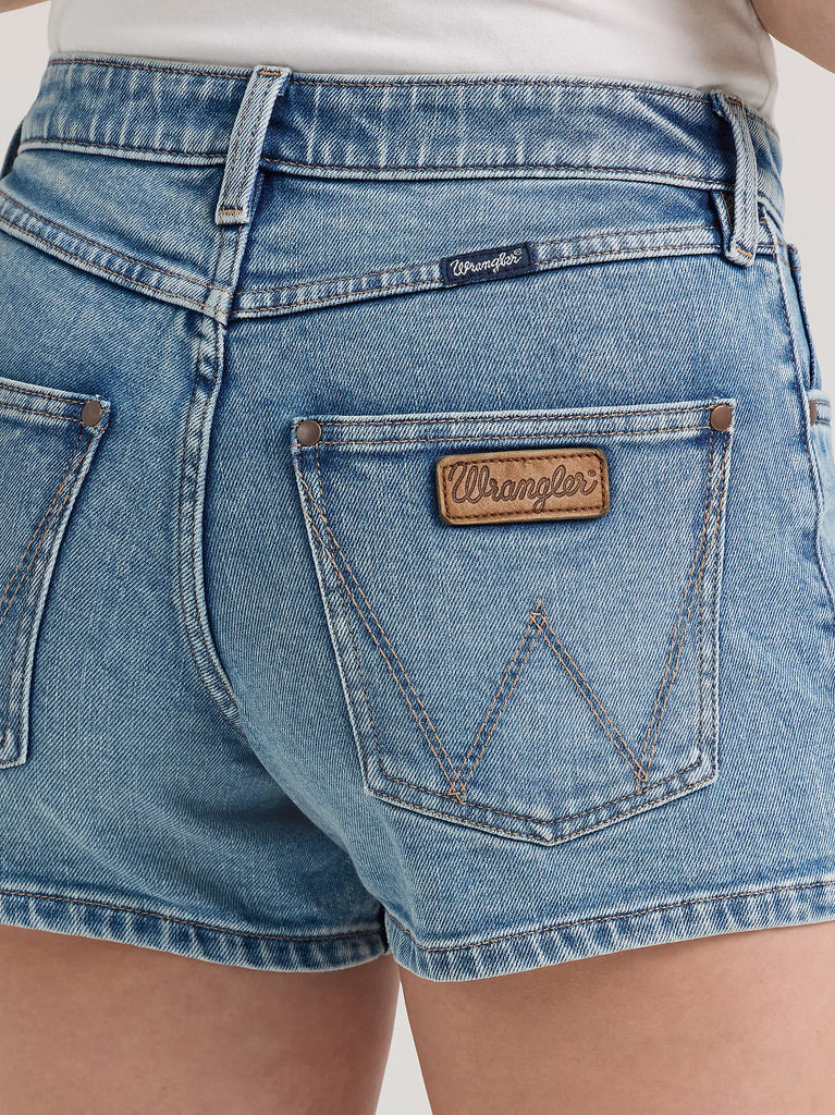wrangler dress shorts Wrangler Women's Riyah Medium Wash High Rise Cowboy Stretch Denim Shor