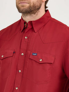 Men's Wrangler Performance Snap Short Sleeve Solid Shirt Red