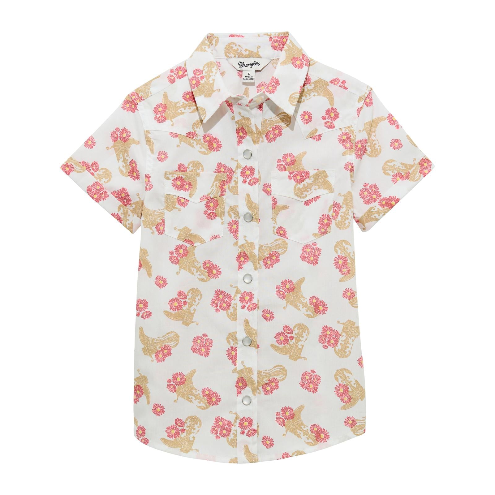 Wrangler Girls Western Top - White/Coral 112364317