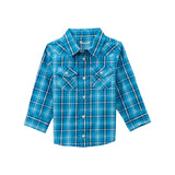 Wrangler Baby Boy Long Sleeve Shirt in Teal Plaid Print with Pearl Snap Buttons