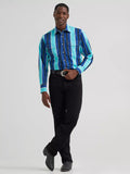 Wrangler® Brushpopper Western Snap Shirt - Cobalt Storm Blue Stripe