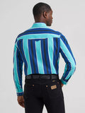 Wrangler® Brushpopper Western Snap Shirt - Cobalt Storm Blue Stripe