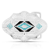 Montana Silversmiths Southwestern Skies Buckle with intricate silver and turquoise design against a white background