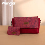 Wrangler Vintage Floral Printed Crossbody Bag with Small Pouch- Burgundy