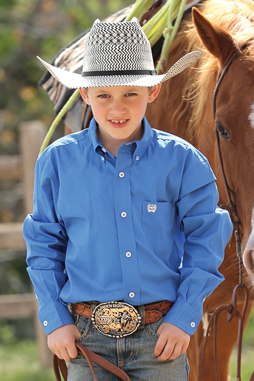 CINCH - Kid's Blue Solid Twill Button Down #MTW7060083