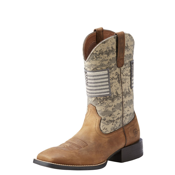 Ariat circle patriot, Brown Leather Cowboy Boots with American Flag Stitching Ariat Youth Patriot Leather Western Boots – Boot Country main image 3