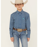 Cinch Boys' Geo Print Long Sleeve Button-Down Western Shirt MTW7060385