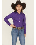 Cruel Girls' Solid Long Sleeve Button-Down Western Shirt Purple CTW3120001