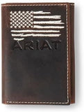 ARIAT Western Wallet Mens American Flag Trifold Brown A3553934