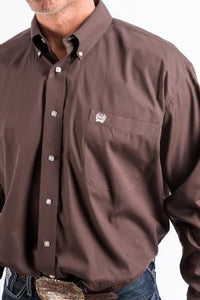 CINCH - MENS SOLID BROWN BUTTON-DOWN WESTERN SHIRT #MTW1104236