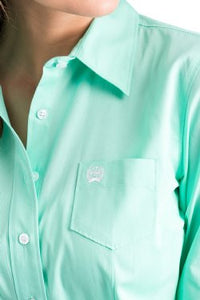 CINCH - Women's Solid Green Button Down Western Shirt #MSW9164028