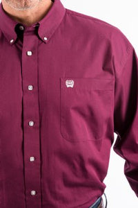 CINCH - MENS SOLID BURGUNDY BUTTON-DOWN WESTERN SHIRT #MTW1104239