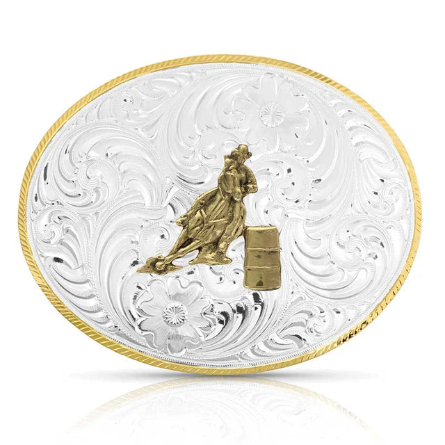 Petite Two-Tone Engraved Buckle with Barrel Racer-5007-649