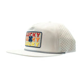 Lucky Chuck Gulf White Trio Patch Performance Hat with Rope - Vented Golf Cap