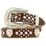 Nocona Western Belt Girls Leather Crystal Heart Mocha Pink