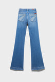 Seven For All Mankind DOJO jeans in Slim Illusion Marine, showing wide leg and subtle flare design.
