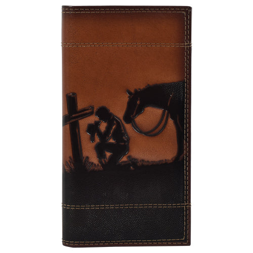 JUSTIN MENS GENUINE LEATHER RODEO WALLET PRAYING COWBOY