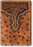 Ariat Trifold Wallet Ostrich Floral Embossed Brown