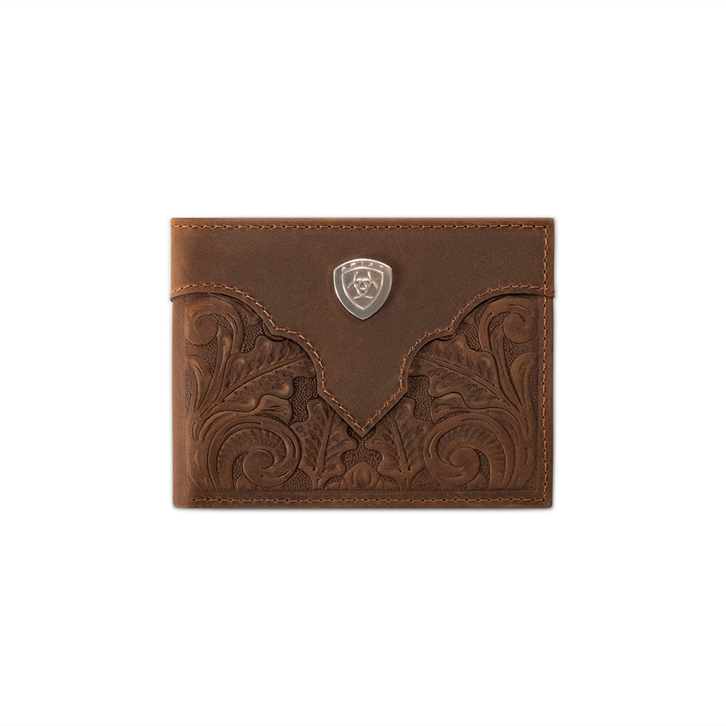 Ariat Bifold with Removable Passcase Wallet Overlay Scroll Embossed Medium Brown