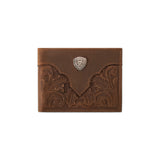 Ariat Bifold with Removable Passcase Wallet Overlay Scroll Embossed Medium Brown