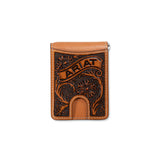 Ariat Mens Bifold Moneyclip Style Wallet Floral Ariat Banner Tan