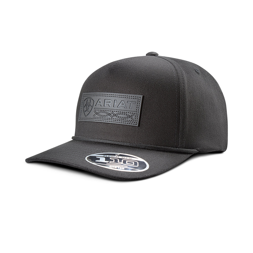 Ariat Mens FlexFit 110 Cap Snap Back Faux Leather Patch Black