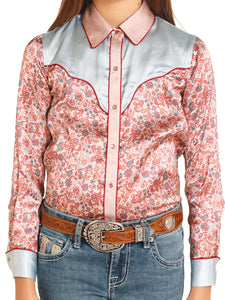 Girl's Printed Satin Shirt Rose Mauve