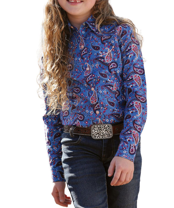 Cruel Girl Girls' Paisley Snap Shirt Royal Blue