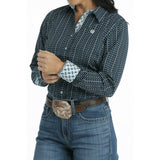 Cinch Women's Button Down Western Shirt In Blue Diamond Print