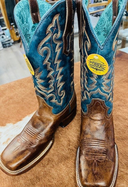 CORRAL - Womens Teal Square Toe Western Boot A4668