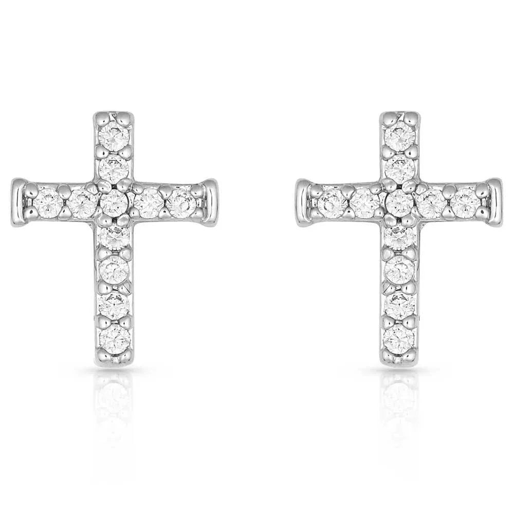 Quiet Faith, Tiny Crystal Cross Earrings