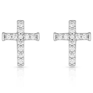 Quiet Faith, Tiny Crystal Cross Earrings