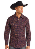 Longhorn Printed long sleeve Snap Shirt Burgundy